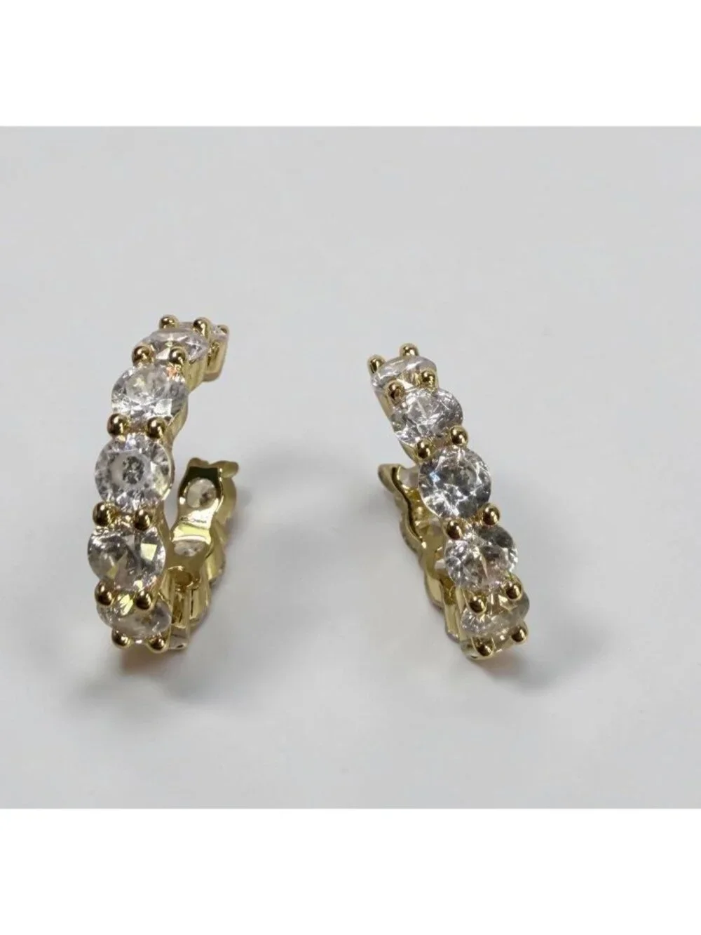 Rhinestone Gold Tone Hoop Earrings Classic Elegant Sparkle Wedding Party - Picture 1 of 7